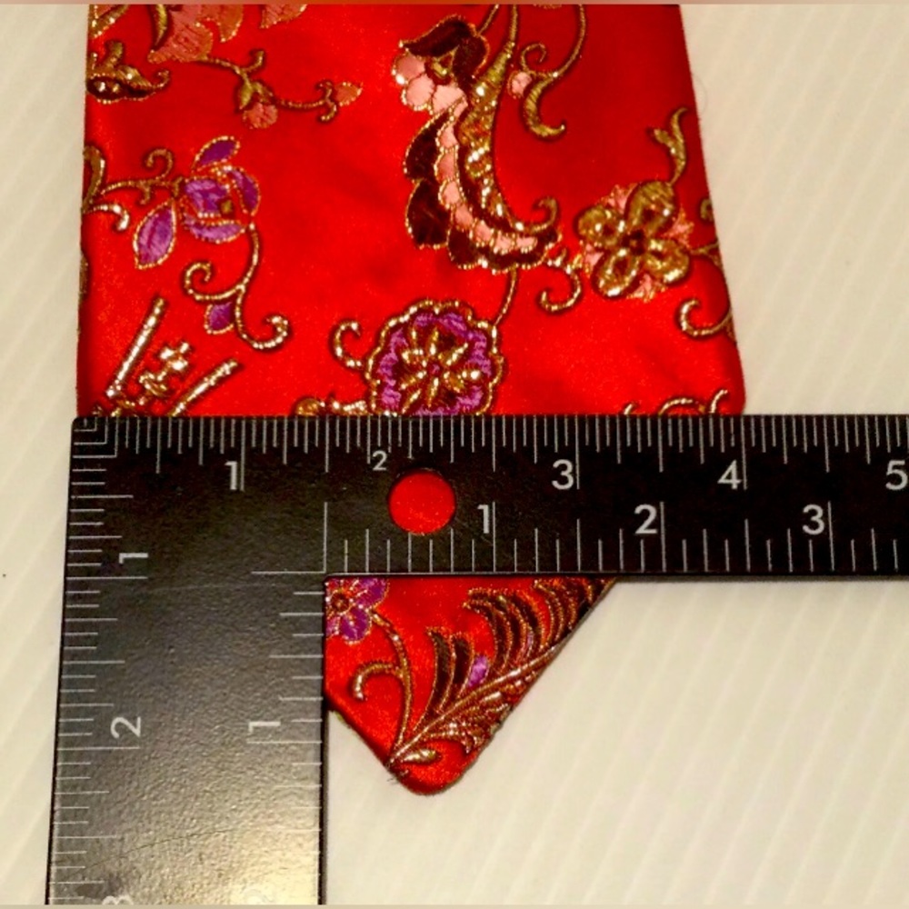 Christmas Silk Tie 100% Silk Classic Red Gold Embroidery Handmade USA Gift - Picture 5 of 6